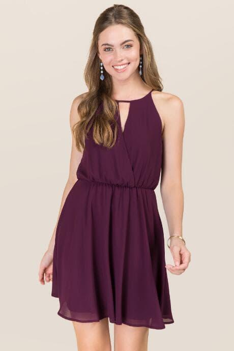 Blue Rain Janelle Split Neck A-line Dress - Purple