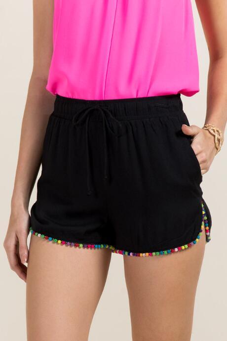 Francesca Inchess Remington Pom Trim Soft Shorts - Black