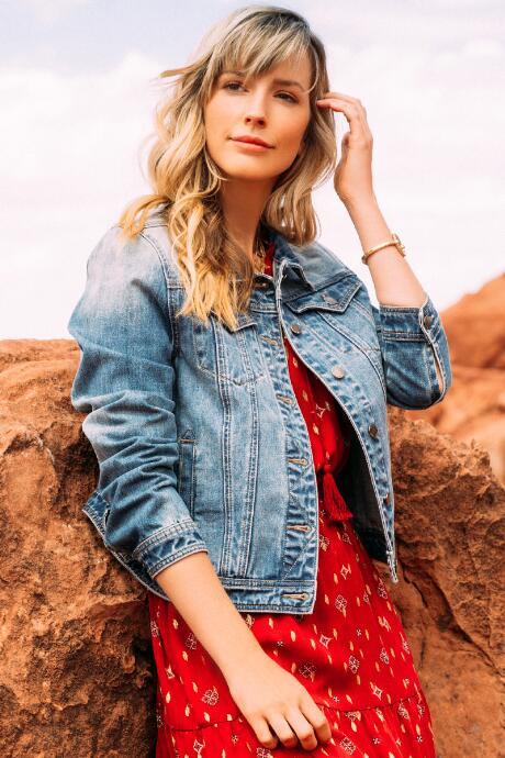 Francesca's Sloane Embroidered Back Denim Jacket - Medium Wash