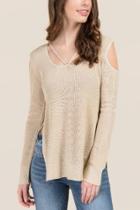 Francesca's Carson Strappy Cold Shoulder Sweater - Ivory