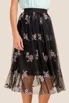 Francesca's Carmen Floral Embroidered A-line Skirt - Black