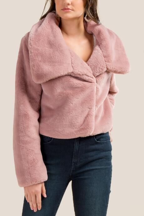 Francesca's Veronica Cropped Faux Fur Coat - Rose