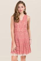 Francescas Kyleigh Scallop Neck Lace A-line Dress - Rose