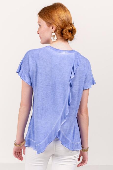 Francesca's Grace Ruffle Wrapped Back Top - Chambray