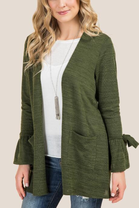 Francesca's Annabel Tie Sleeve Cardigan - Olive
