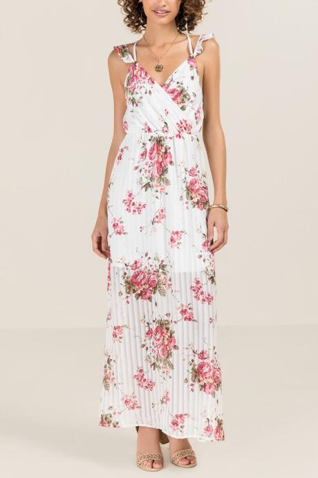 Francesca's Madelyn Ruffle Sleeve Floral Maxi Dress - Ivory