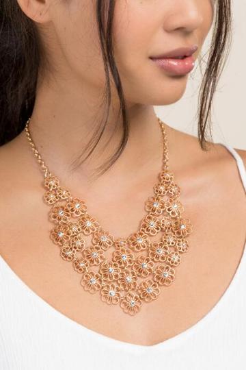 Francesca's Ariane Mini Floral Statement Necklace - Gold
