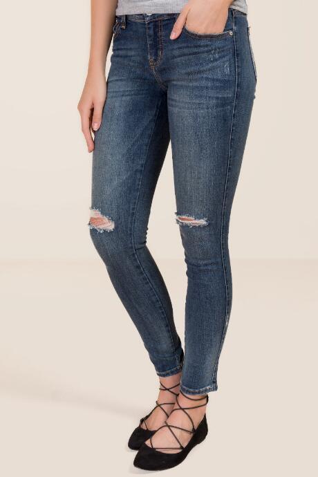 Eunina Skinny Dark Knee Slit Jeans - Dark