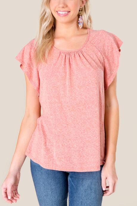 Francesca's Mariana Ruffle Sleeve Tee - Cinnamon