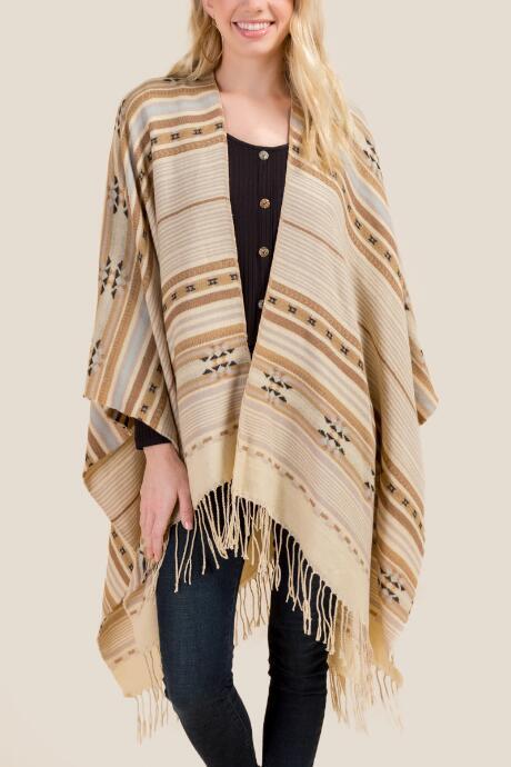 Francesca's Christine Striped Ruana - Sand