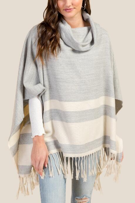 Francesca's Cypress Cowl Neck Poncho - Heather Gray
