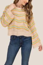 Francesca's Hanna Scalloped Stripe Sweater - Taupe