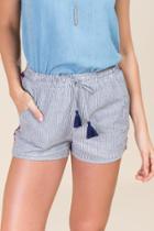 Blue Rain Camryn Tribal Embroidered Striped Soft Shorts - Navy
