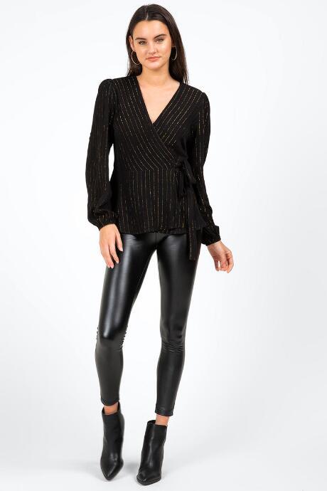 Francesca's Karlena Stripe Faux Wrap Blouse - Black