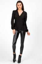 Francesca's Karlena Stripe Faux Wrap Blouse - Black
