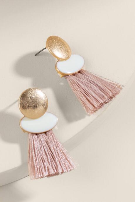 Francesca's Cristina Tasseled Drop Earrings - Mauve