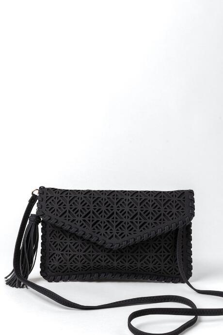Francesca's Zia Whipstitch Envelope Clutch - Black