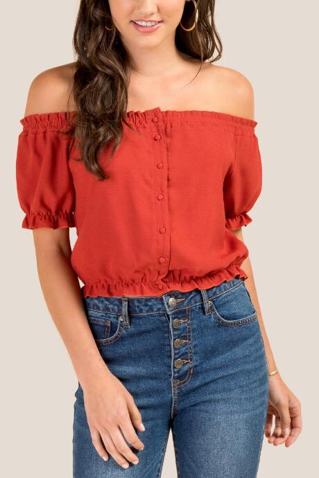 Francesca's Sarina Button Front Crop Top - Cinnamon