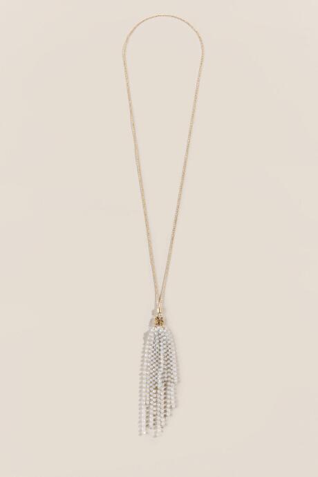 Francesca's Cara Beaded Tassel Necklace - Ivory