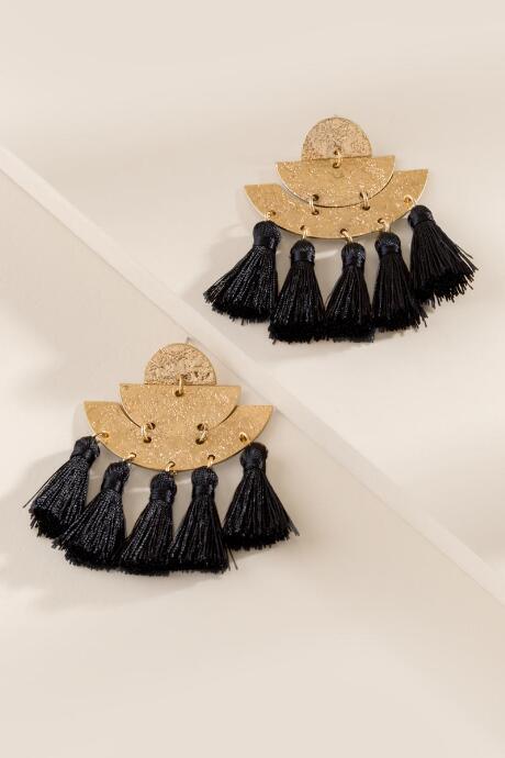 Francesca's Juliet Hammered Tassel Statement Earrings - Black