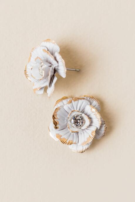 Francesca's Dasia Metal Flower Stud Earring In White - White