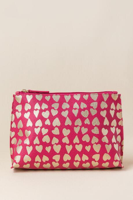 Francesca's Sweet Hearts Metallic Travel Cosmetic Pouch - Pink