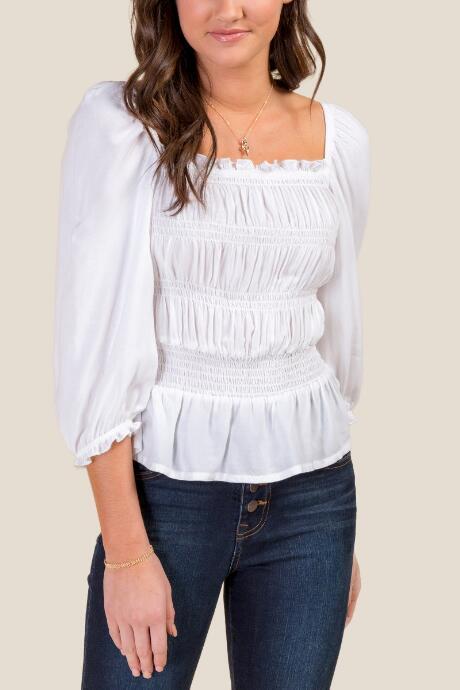 Francesca's Kassidy Smocked Blouse - Ivory