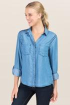 Thread And Supply Sherry Shoulder Embroidery Button Down Top - Chambray