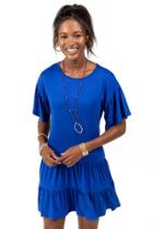 Francesca's Elaine Tiered Bottom Knit Dress - Blue