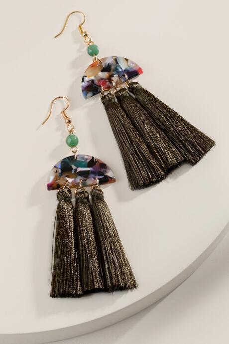 Francesca's Phoebe Tassel Drop Earrings - Olive