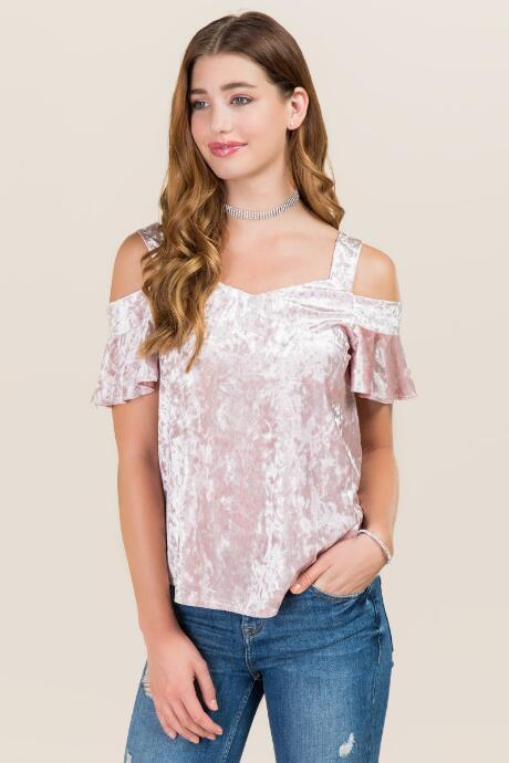 Teenplo Clothing, Inc Laurel Sweetheart Cold Shoulder Velvet Blouse - Mauve