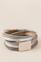Francesca's Ellie Leather Wrap Bracelet - Silver