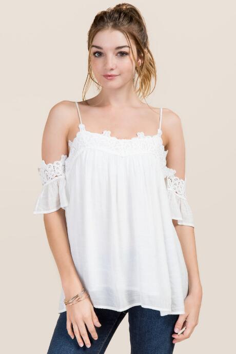 Blue Rain Gemma Crochet Cold Shoulder Top - White