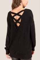 Francesca's Nelsa Lattice Back Tunic Sweater - Black