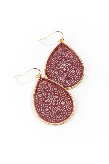 Francesca's Camille Matte Filigree Teardrop Earrings - Burgundy