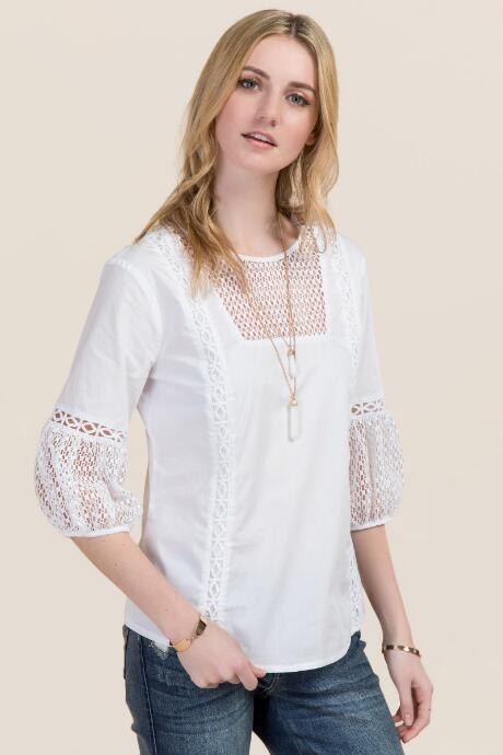 Blue Rain Coleen Embroidered Poplin Blouse - White