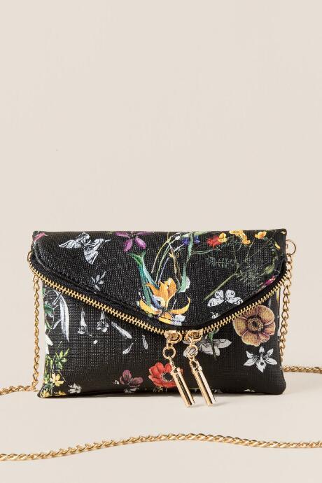 Francesca's Lucia Floral Crossbody Clutch - Black
