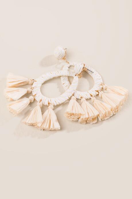 Francesca's Jessica Raffia Tassel Earrings - Ivory