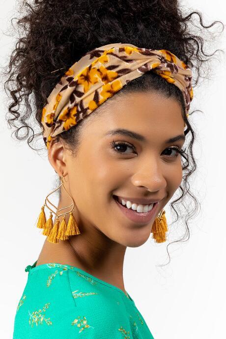 Francesca Inchess Holly Dark Floral Headwrap - Mustard