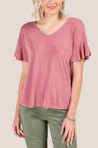 Francesca's Kara Ruffle Sleeved Basic Top - Rose