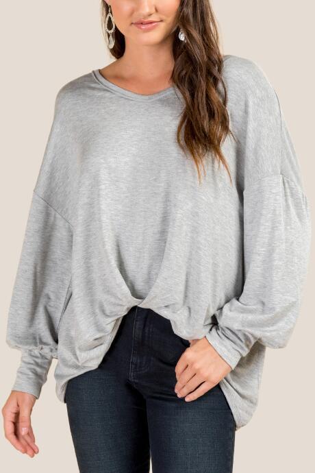 Francesca's Joanne Front Twist Top - Heather Gray