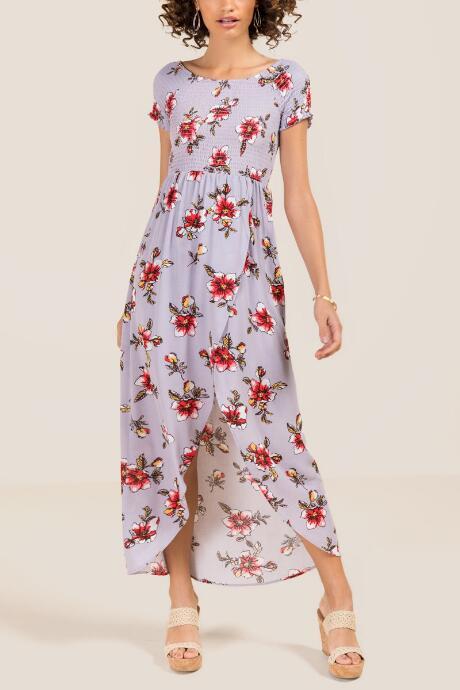 Francesca's Siri Smocked Floral Maxi Dress - Orchid