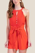 Francesca's Whitney Eyelet Paperbag Romper - Bright Red