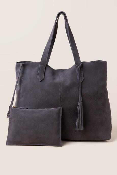 Francesca's Gina Suede Tote - Gray