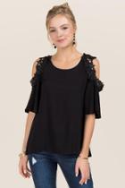 Blue Rain Alissa Crochet Cold Shoulder Linen Top - Black