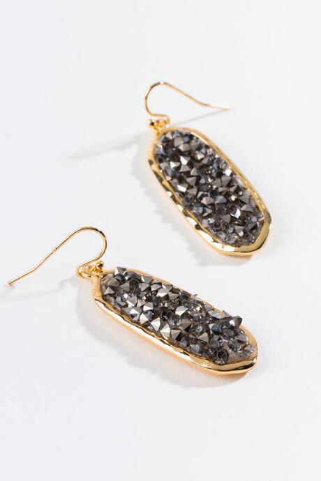Francesca's Georgina Druzy Oval Drop Earrings - Pewter