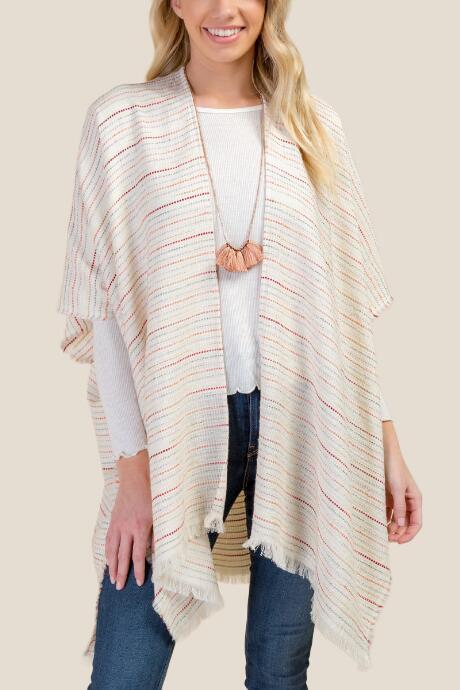 Francesca's Vida Striped Stitched Ruana - Ivory