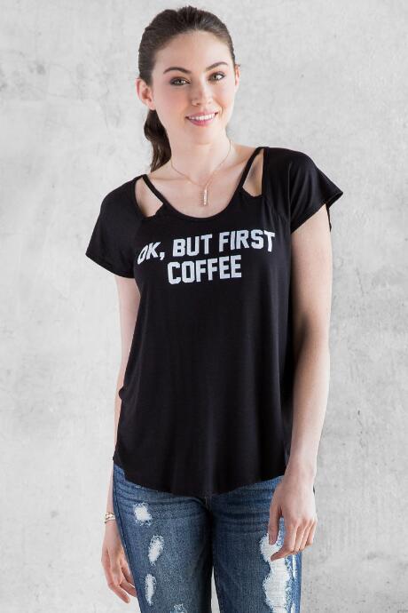 Francesca's But First Coffee Graphic Tee - Black