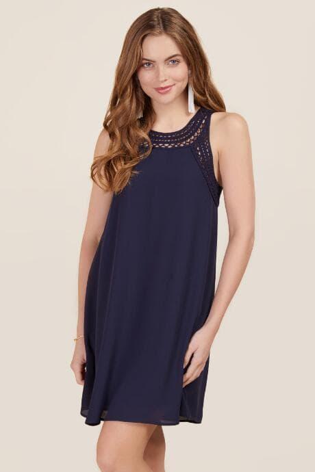 Blue Rain Kia Crochet Trim Shift Dress - Navy