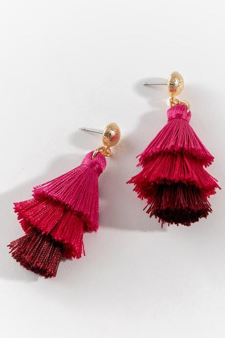 Francesca's Jordan Tier Tassel Earrings - Burgundy